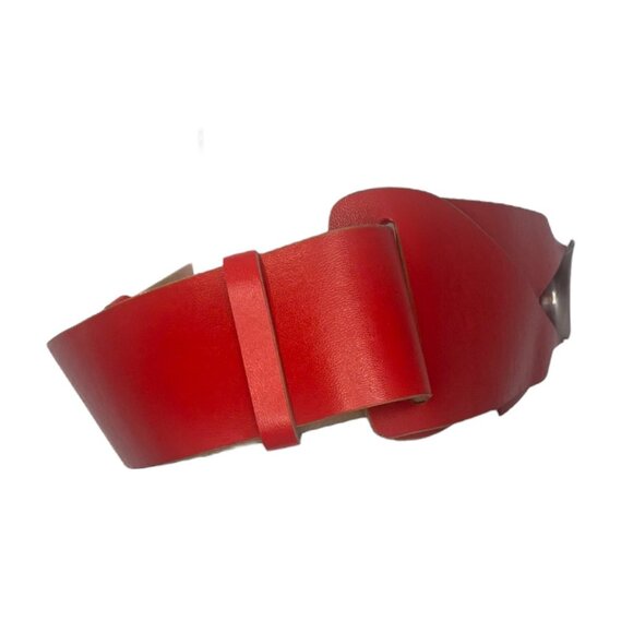 Vintage Crescent Buckle Wide Leather Hip Belt OS Statement 80s 90s Sash Loop - Picture 5 of 5